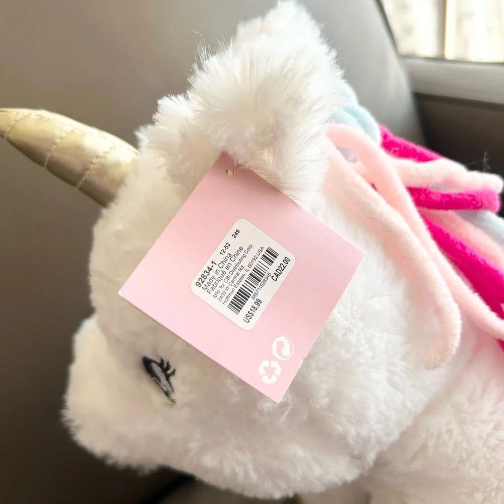 Claire's White Unicorn Plush 14”inch Aurora with Gold and Pink Details
